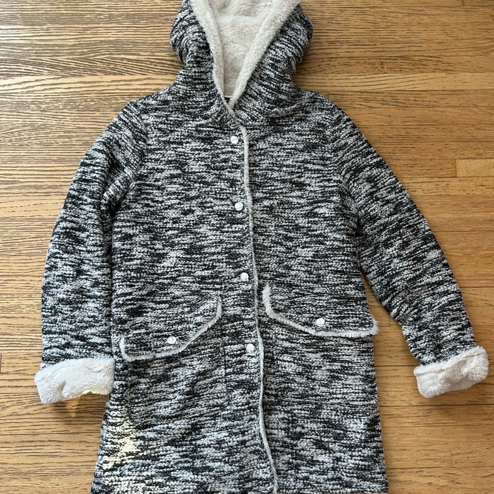 Dex Plush Faux-Fur Hooded Outerwear in Black and Cream
